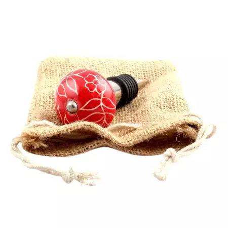 Red Leaf Floral Ceramic Wine Stopper